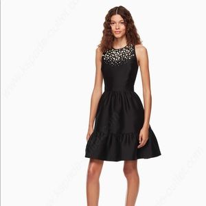Kate Spade Pearl Embellished Black Mikado Dress 12